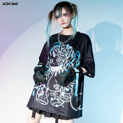 BLOODミル T 原宿系 サブカル バニー パンク ロック サイバー 大きいサイズ ユニセックス  BLACK/PASTEL BLUE