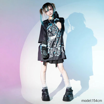 BLOODミル T 原宿系 サブカル バニー パンク ロック サイバー 大きいサイズ ユニセックス  BLACK/PASTEL BLUE