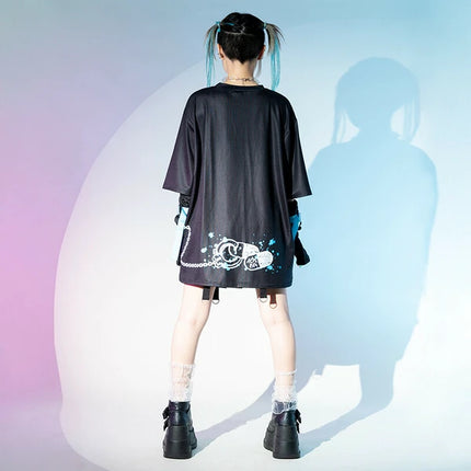 BLOODミル T 原宿系 サブカル バニー パンク ロック サイバー 大きいサイズ ユニセックス  BLACK/PASTEL BLUE