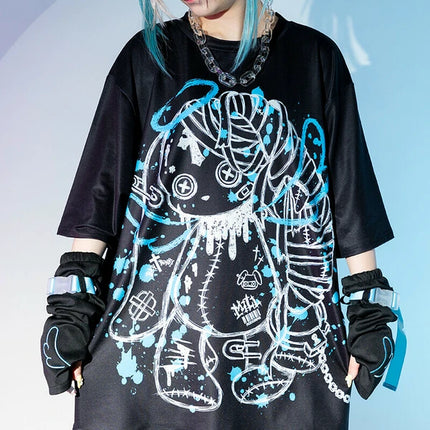 BLOODミル T 原宿系 サブカル バニー パンク ロック サイバー 大きいサイズ ユニセックス  BLACK/PASTEL BLUE