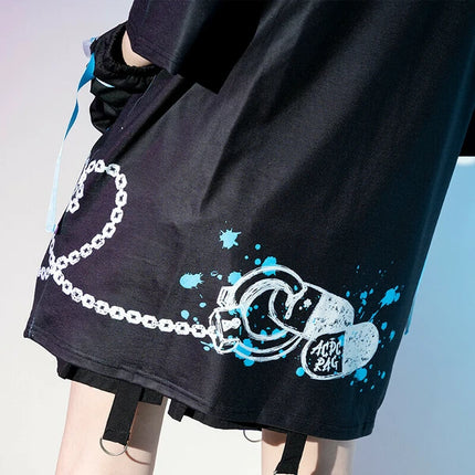 BLOODミル T 原宿系 サブカル バニー パンク ロック サイバー 大きいサイズ ユニセックス  BLACK/PASTEL BLUE