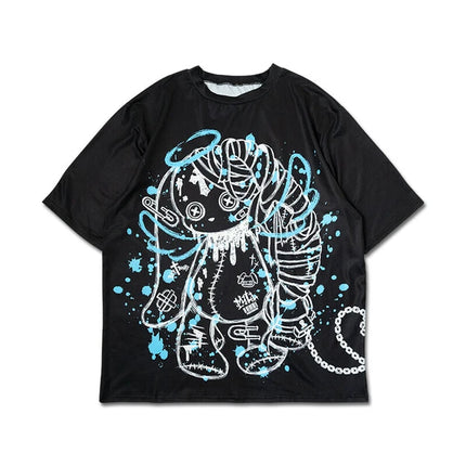 BLOODミル T 原宿系 サブカル バニー パンク ロック サイバー 大きいサイズ ユニセックス  BLACK/PASTEL BLUE