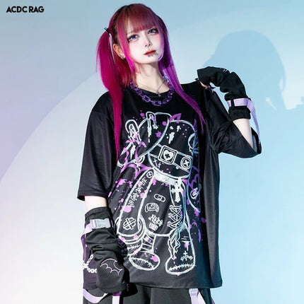 BLOODネロ T 原宿系 サブカル バニー パンク ロック サイバー 大きいサイズ ユニセックス  BLACK/PURPLE