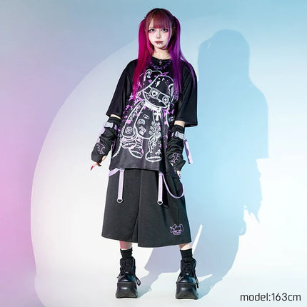 BLOODネロ T 原宿系 サブカル バニー パンク ロック サイバー 大きいサイズ ユニセックス  BLACK/PURPLE