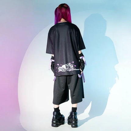 BLOODネロ T 原宿系 サブカル バニー パンク ロック サイバー 大きいサイズ ユニセックス  BLACK/PURPLE
