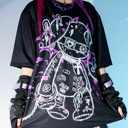 BLOODネロ T 原宿系 サブカル バニー パンク ロック サイバー 大きいサイズ ユニセックス  BLACK/PURPLE