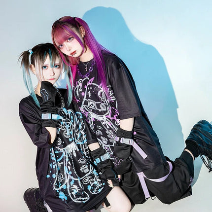 BLOODネロ T 原宿系 サブカル バニー パンク ロック サイバー 大きいサイズ ユニセックス  BLACK/PURPLE