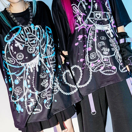 BLOODネロ T 原宿系 サブカル バニー パンク ロック サイバー 大きいサイズ ユニセックス  BLACK/PURPLE