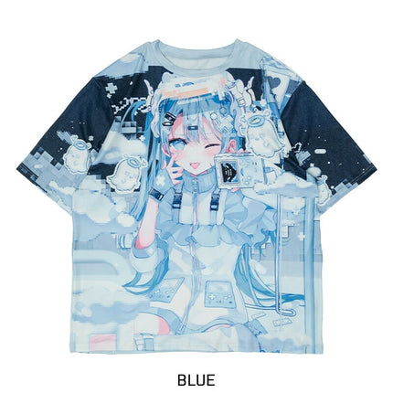 GAME GIRL Tシャツ パステル 天使界隈 サブカル ゲーム 原宿系  ブルー
