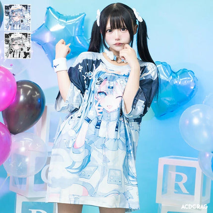 GAME GIRL Tシャツ パステル 天使界隈 サブカル ゲーム 原宿系  ブルー