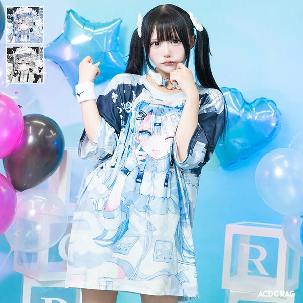 GAME GIRL Tシャツ パステル 天使界隈 サブカル ゲーム 原宿系  ブルー