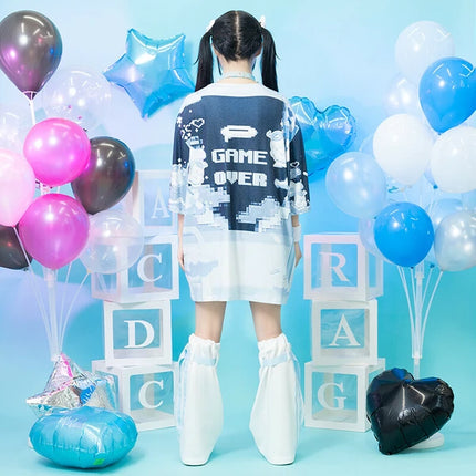 GAME GIRL Tシャツ パステル 天使界隈 サブカル ゲーム 原宿系  ブルー