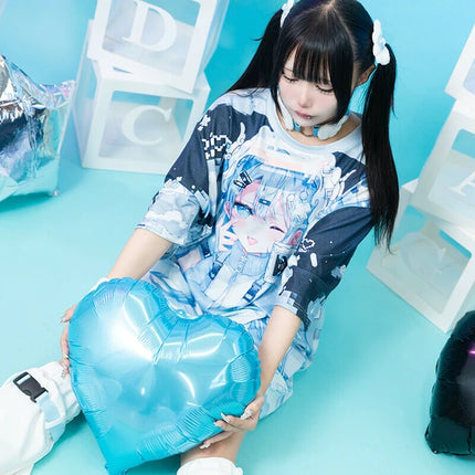 GAME GIRL Tシャツ パステル 天使界隈 サブカル ゲーム 原宿系  ブルー