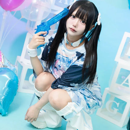 GAME GIRL Tシャツ パステル 天使界隈 サブカル ゲーム 原宿系  ブルー