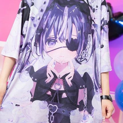 LOVE GIRL Tシャツ 地雷系 病みかわいい ダーク パンク 原宿系  ブラック/パープル