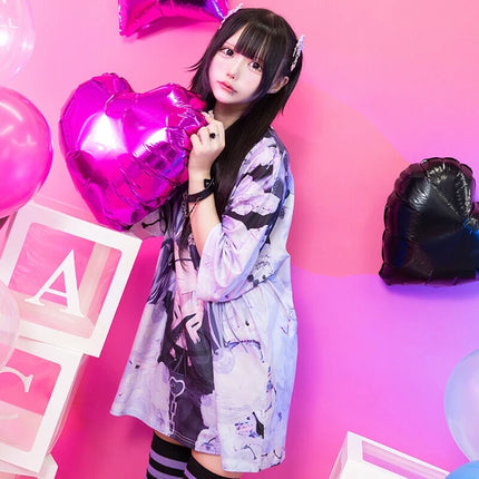 LOVE GIRL Tシャツ 地雷系 病みかわいい ダーク パンク 原宿系  ブラック/パープル