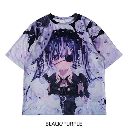 LOVE GIRL Tシャツ 地雷系 病みかわいい ダーク パンク 原宿系  ブラック/パープル