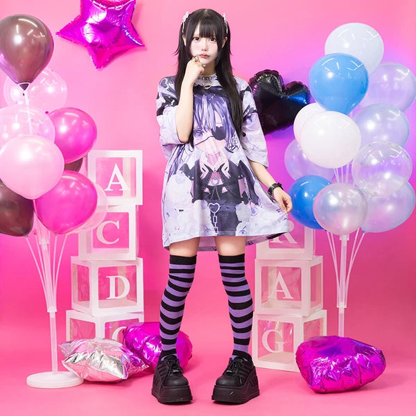 LOVE GIRL Tシャツ 地雷系 病みかわいい ダーク パンク 原宿系  ブラック/パープル