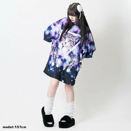 アンジ ヒュージT ねこ 宇宙 総柄 原宿系 レディース メンズ