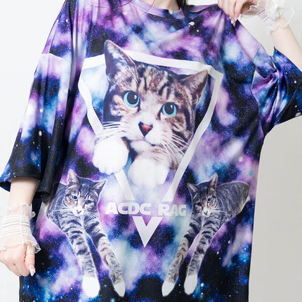 アンジ ヒュージT ねこ 宇宙 総柄 原宿系 レディース メンズ