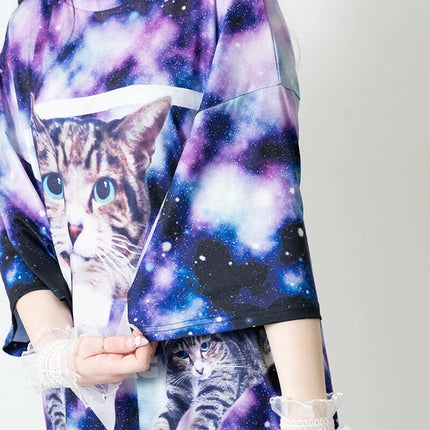 アンジ ヒュージT ねこ 宇宙 総柄 原宿系 レディース メンズ