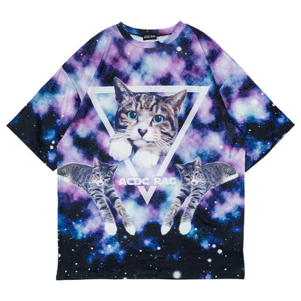 アンジ ヒュージT ねこ 宇宙 総柄 原宿系 レディース メンズ