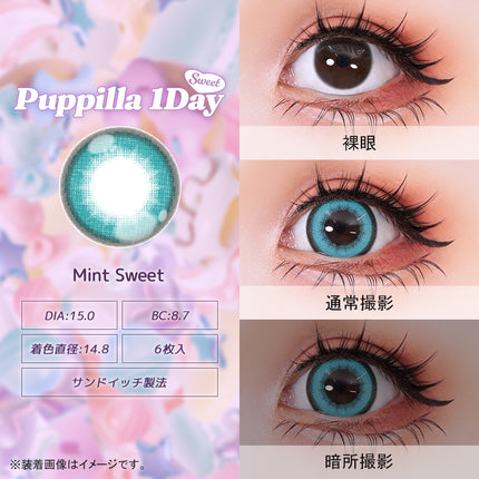 (1對)15.0mm Puppilla Sweet 1Day Mint Sweet 日本Cosplay 日拋隱形眼鏡