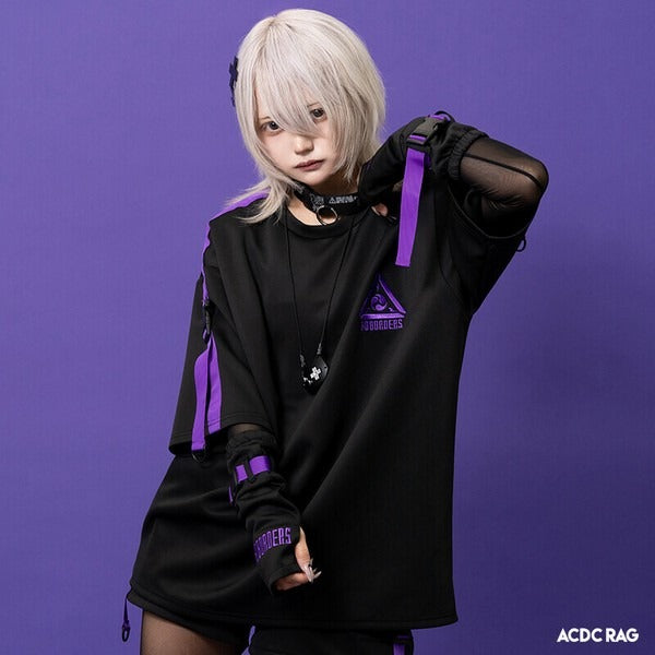 渦雷 T パープル 原宿系 サイバー 病みかわいい パンク 大きいサイズ ユニセックス