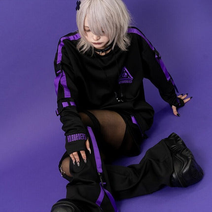 渦雷 T パープル 原宿系 サイバー 病みかわいい パンク 大きいサイズ ユニセックス