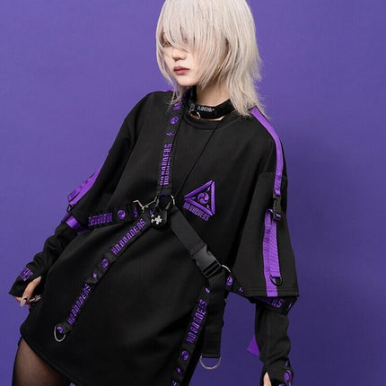 渦雷 T パープル 原宿系 サイバー 病みかわいい パンク 大きいサイズ ユニセックス